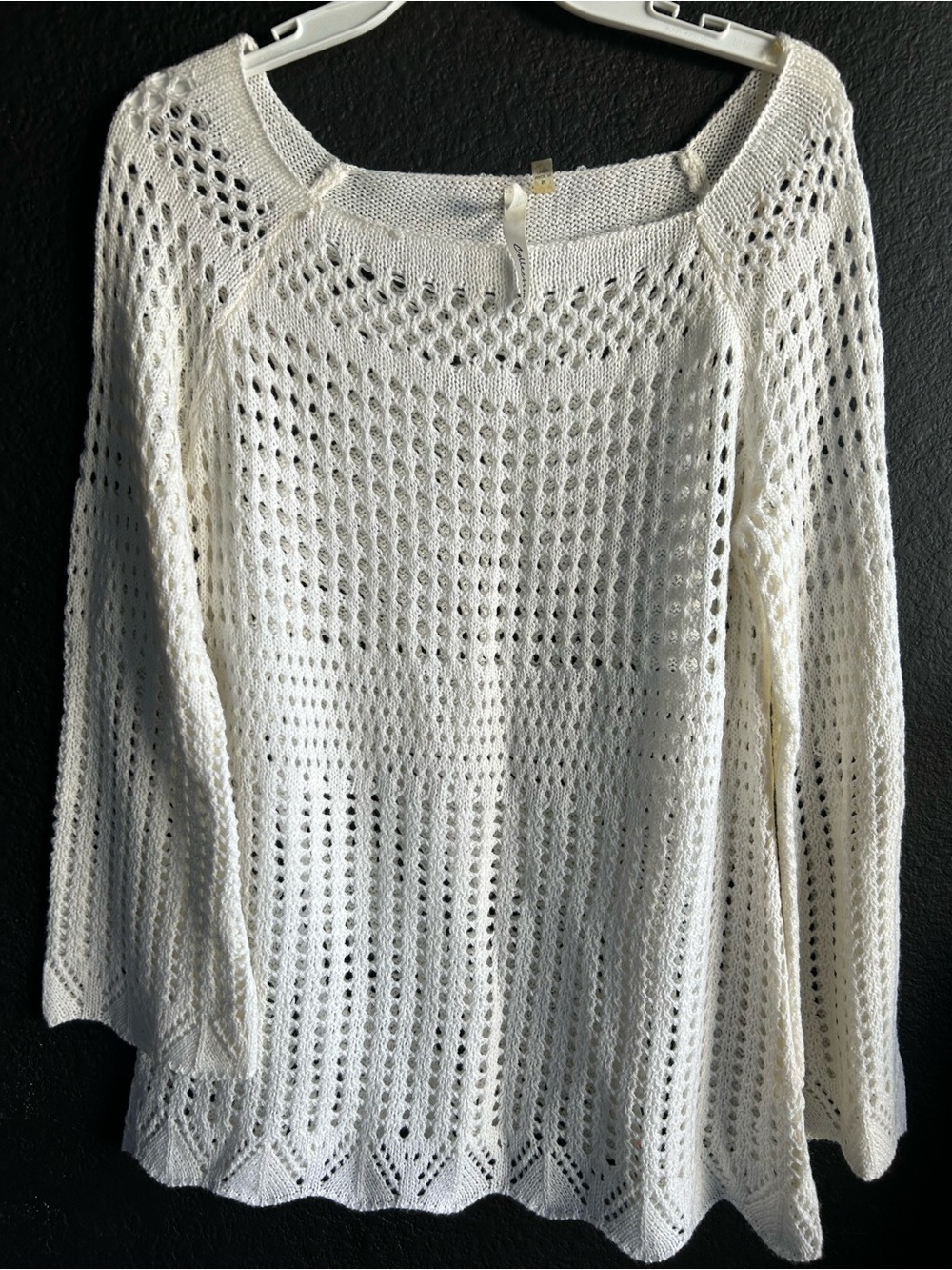 NY Collection Open-Knit Cream Scoop Neck Sweater